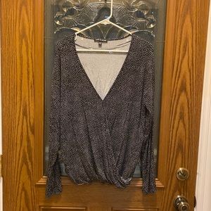 V neck black with white polka dot blouse